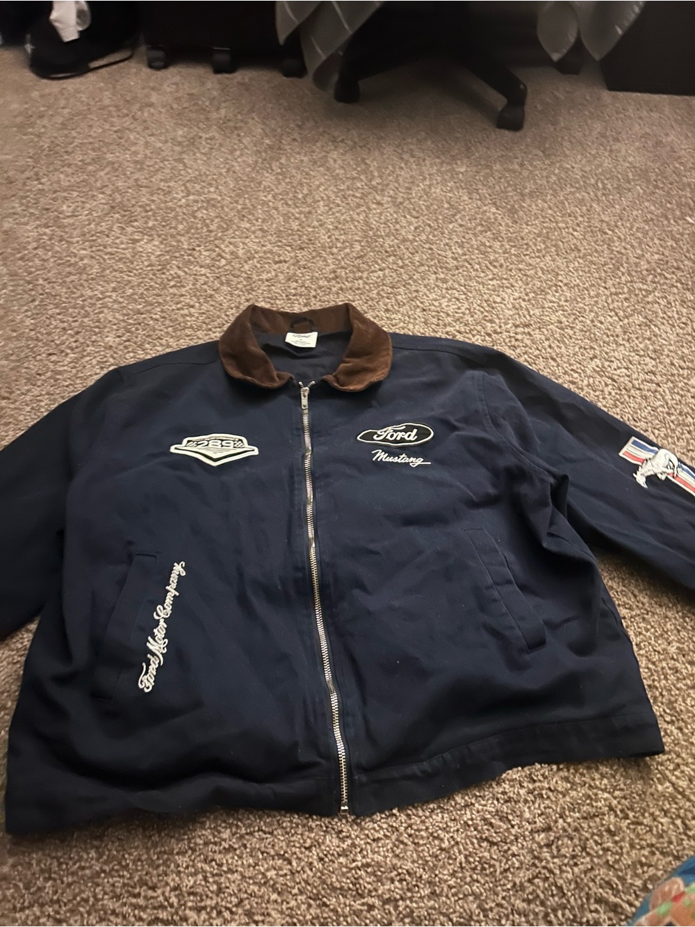 Ford Navy Bomber Jacket with Brown Collar